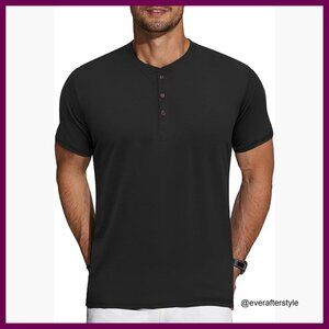 Men's Henley Shirt Short Sleeve Button Tee Polyester Blend